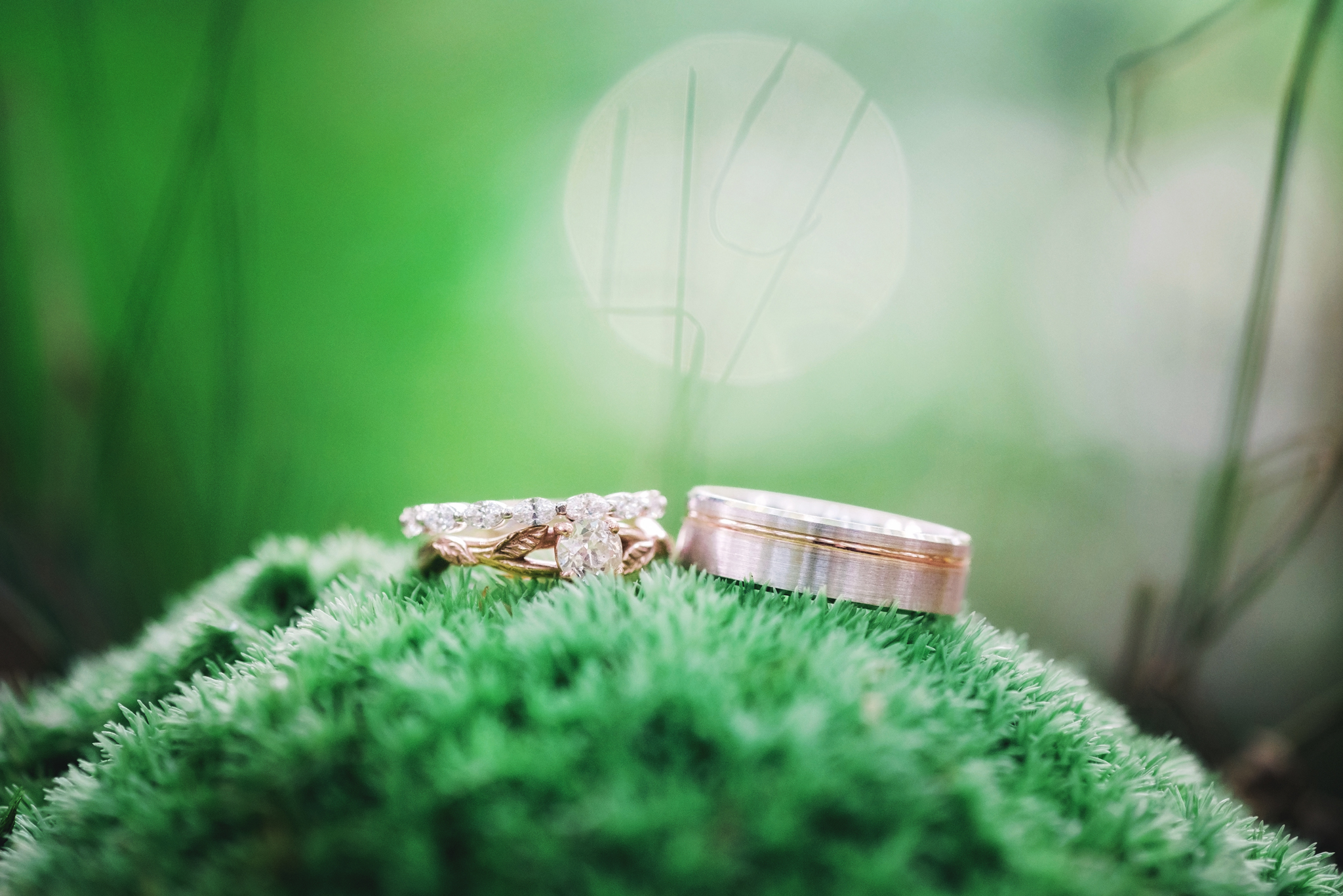 Wedding Rings on Moss from an Adventure Elopement in Northern Michigan