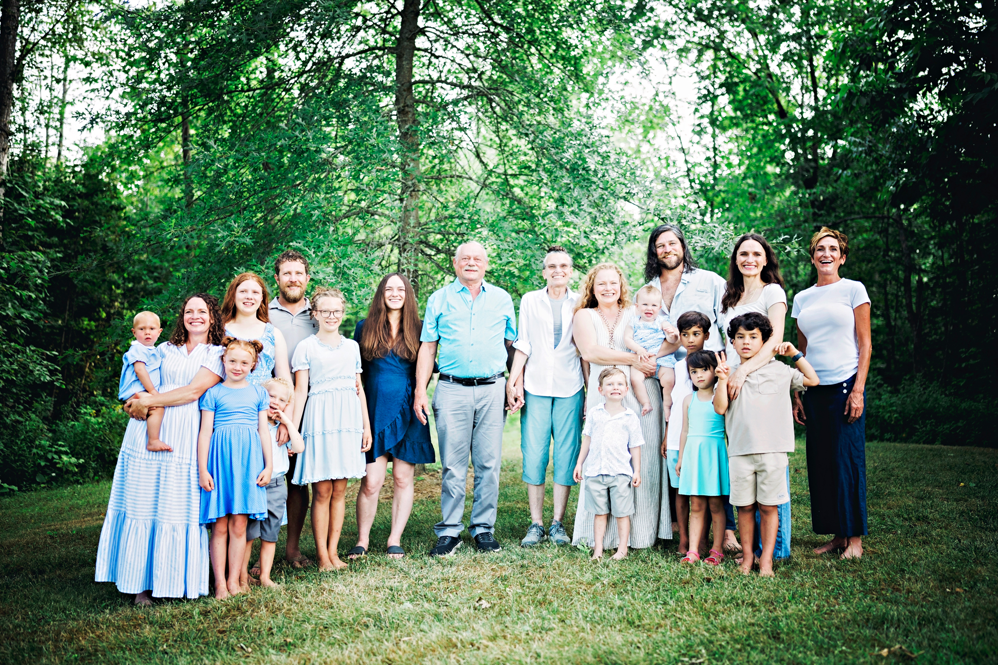 Outdoor family group photo taken during vacation in Northern Michigan.